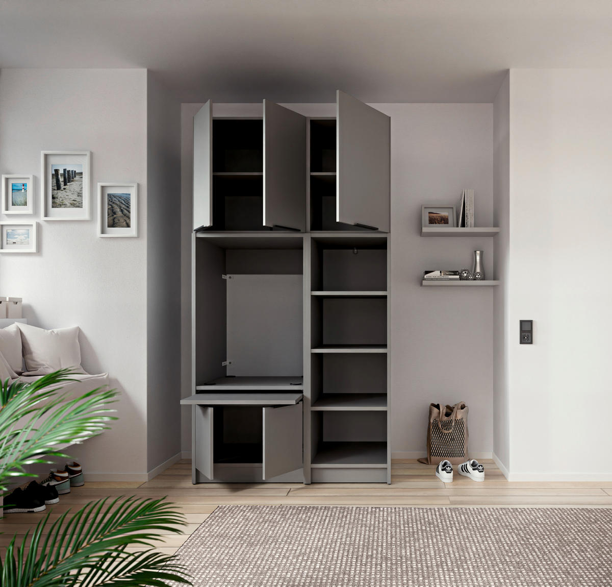 MEHRZWECKSCHRANK 50/150/68 cm  - gris/couleur de chêne, Basics, matière synthétique/matériau de bois (50/150/68cm) - MID.YOU