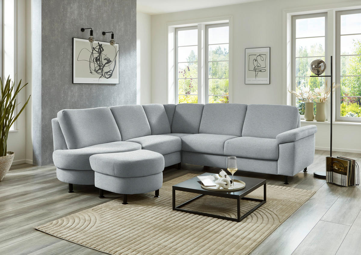 ECKSOFA Flachgewebe Grau  - Schwarz/Grau, Konventionell, Textil/Metall (252/248cm) - Beldomo Comfort