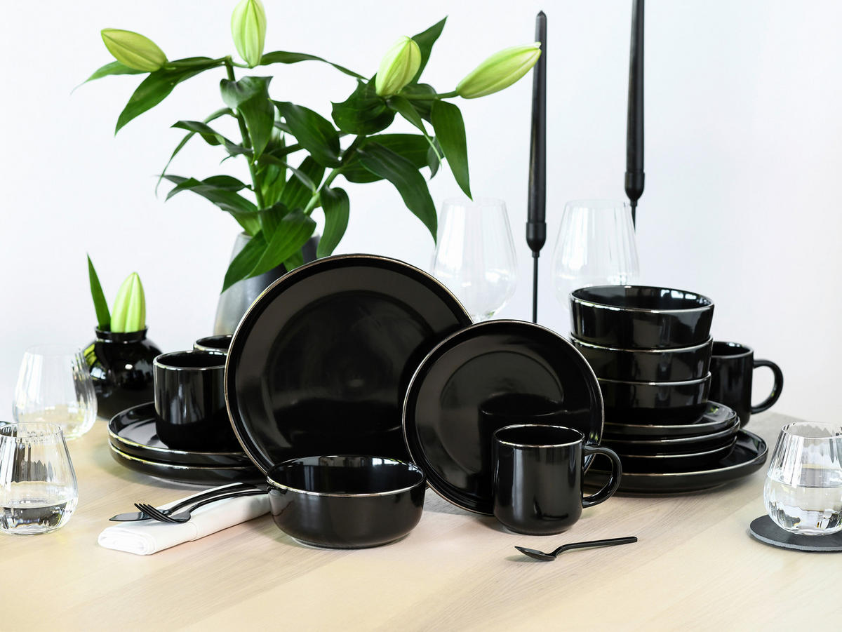 KOMBISERVICE Schwarz, Goldfarben Nordic Festive Schwarz 16-teilig 4 Personen  - Goldfarben/Schwarz, Basics, Keramik - Creatable
