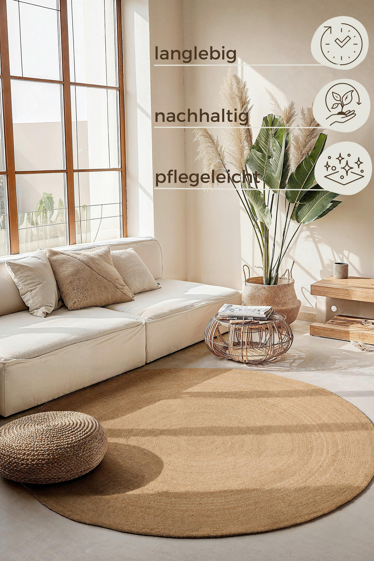 JUTETEPPICH 100 cm Jute Braided Honig, Hellbraun  - Hellbraun/Honig, Design, Textil (100cm)