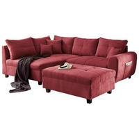 ECKSOFA inkl. Hocker Beere Mikrovelours  - Beere/Schwarz, Basics, Kunststoff/Textil (176/248cm) - MID.YOU