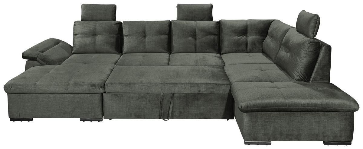 WOHNLANDSCHAFT in Mikrovelours Dunkelgrün  - Dunkelgrün/Schwarz, KONVENTIONELL, Kunststoff/Textil (127/334/217cm) - Carryhome