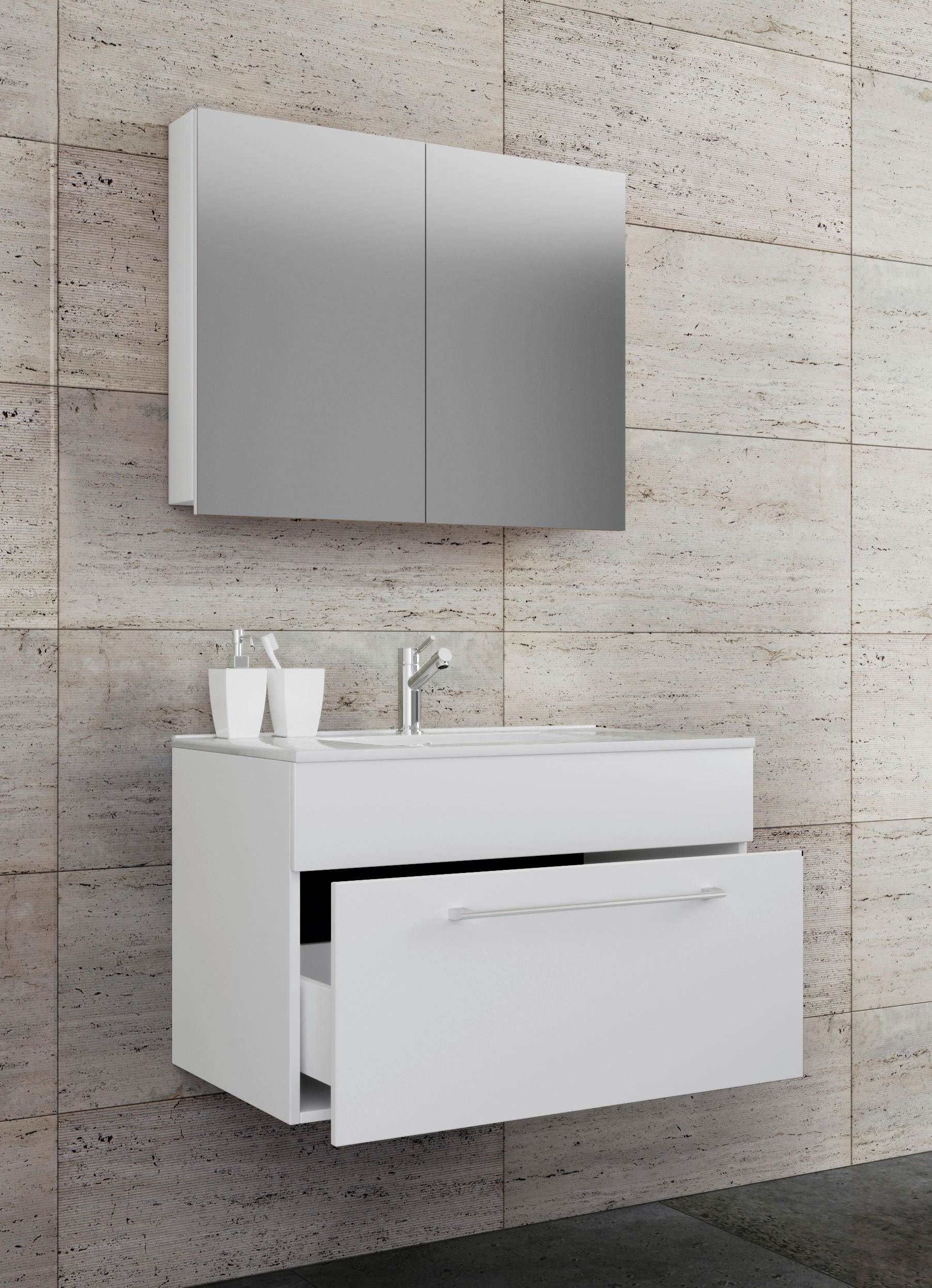 BADEZIMMER 3-teilig  in 60 cm  - Alufarben/Weiß, MODERN, Keramik/Holzwerkstoff (60cm) - MID.YOU
