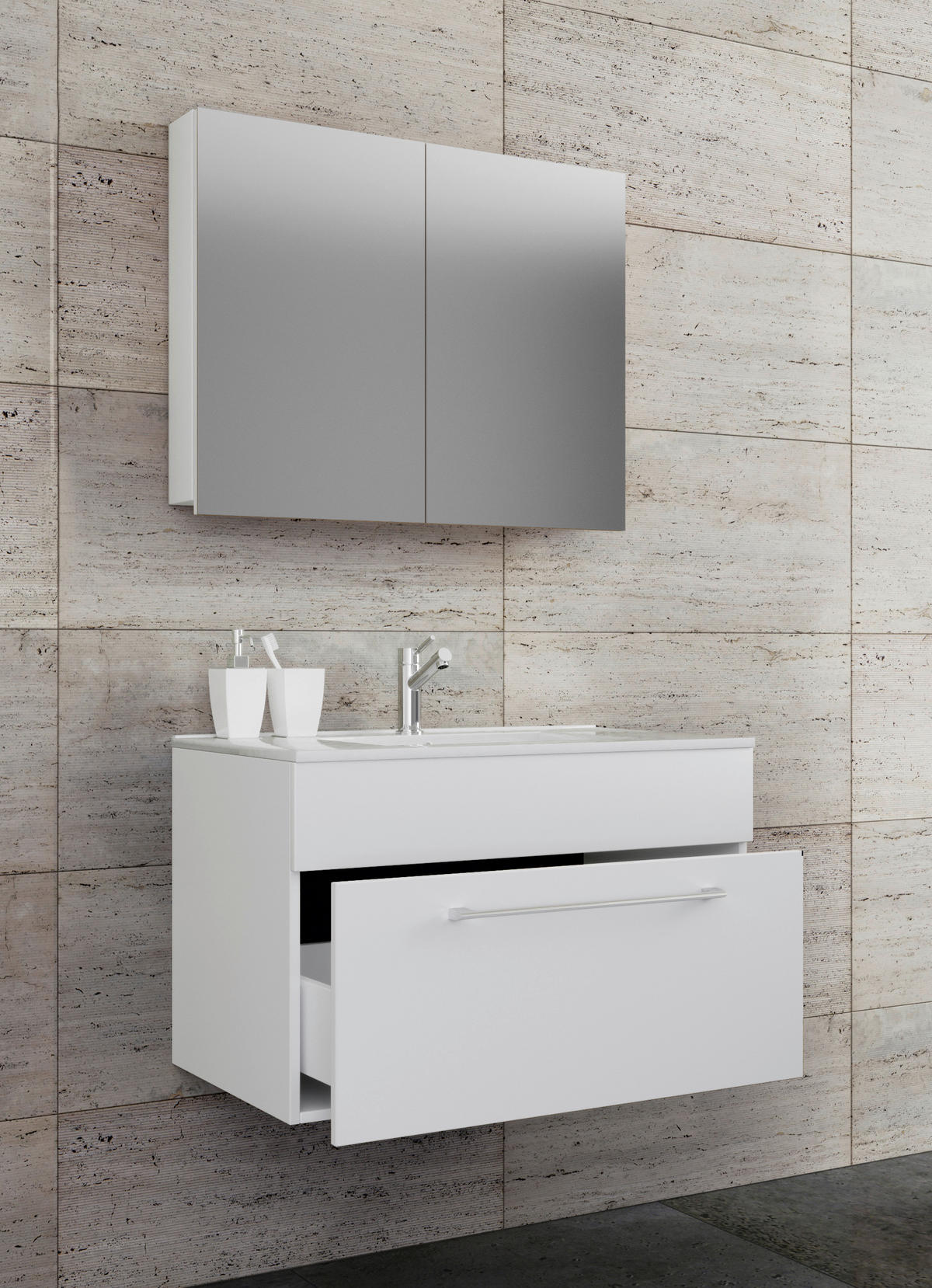 BADEZIMMER 3-teilig  in 60 cm  - Alufarben/Weiß, MODERN, Keramik/Holzwerkstoff (60cm) - MID.YOU