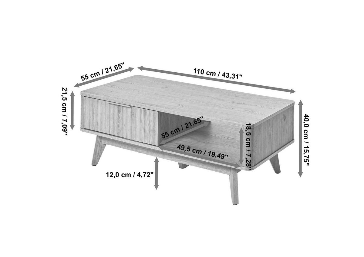 COUCHTISCH 110/55/44 cm rechteckig Eichefarben  - Eichefarben/Silberfarben, MODERN, Holzwerkstoff/Metall (110/55/44cm) - Livetastic