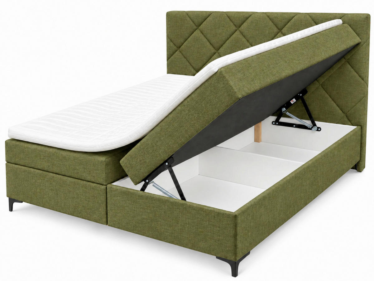 BOXBETT 180/200 cm,  in Grün, Bettkasten, Topper, H3 + H3 = fest  - Schwarz/Grün, MODERN, Holz/Textil (180/200cm) - MID.YOU