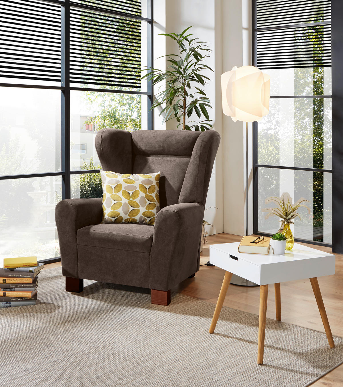 OHRENSESSEL in Flachgewebe Dunkelbraun  - Dunkelbraun/Braun, Design, Holz/Textil (95/109/97cm) - Livetastic