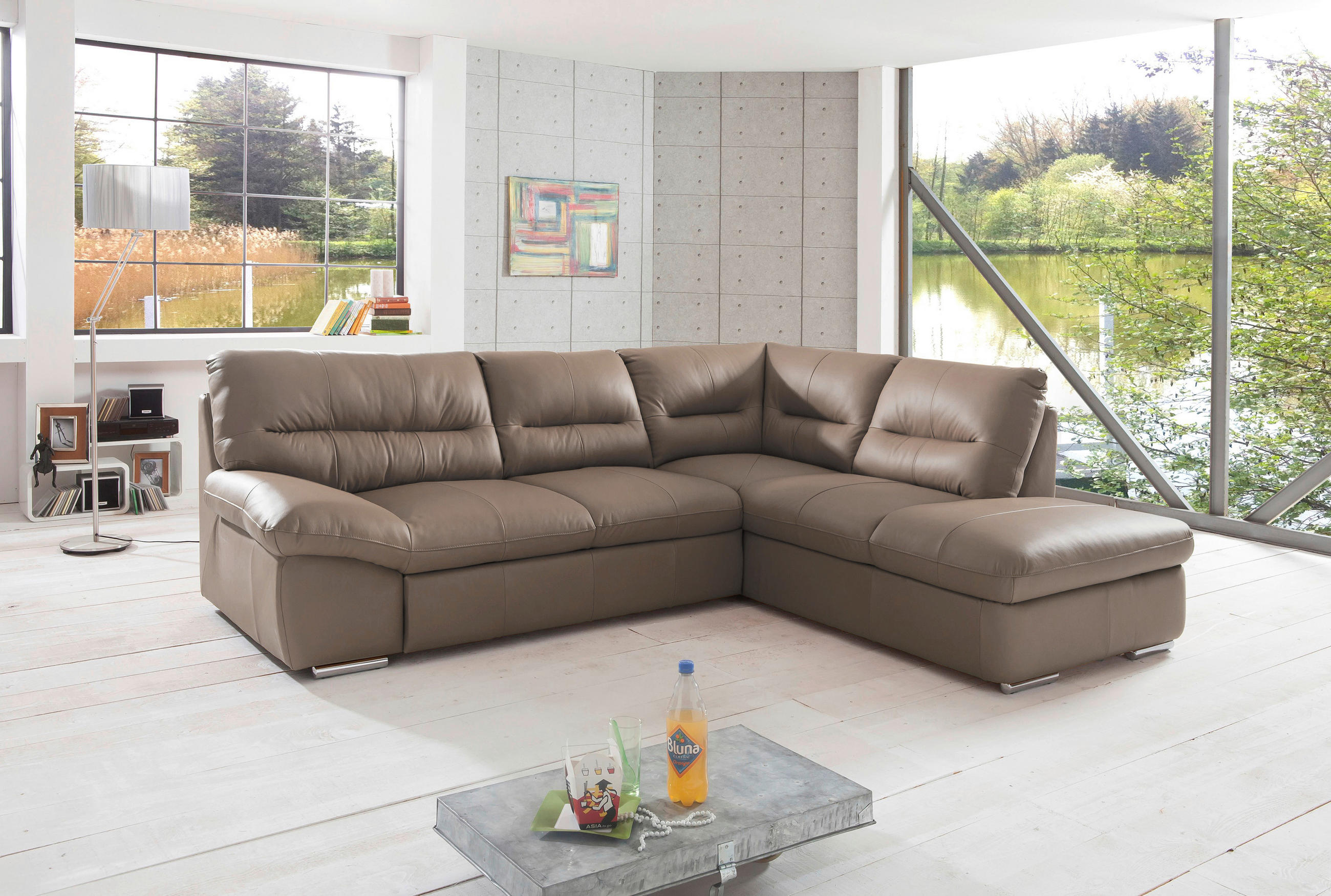 ECKSOFA in Echtleder Grau - Chromfarben/Grau, Design, Leder/Metall (268/216cm) - Livetastic