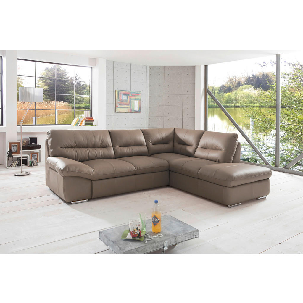 Thumbnail - Livetastic Ecksofa, Grau, Leder, Echtleder, Rindleder, 4-Sitzer, Ottomane rechts, L-Form, 268x216 cm, Made in EU, seiten...