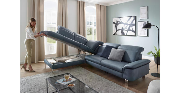 ECKSOFA in Echtleder Blaugrau  - Edelstahlfarben/Blaugrau, Design, Leder/Metall (233/309cm) - Dieter Knoll