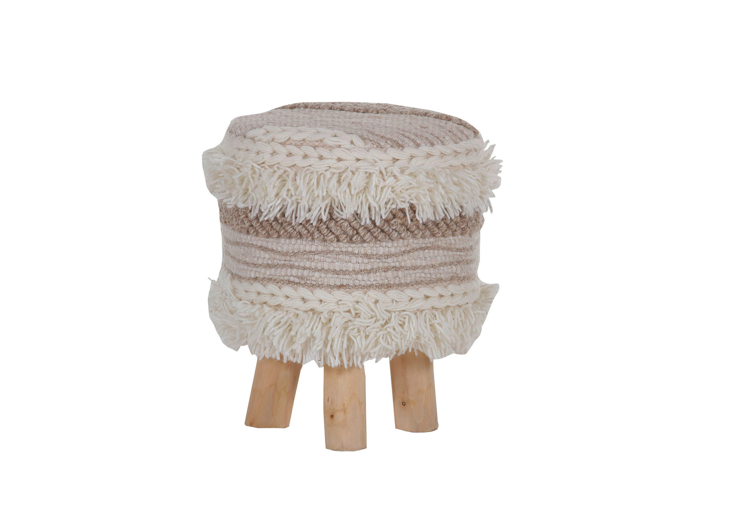 HOCKER Webstoff, Makramee Naturfarben, Weiß, Beige - Beige/Naturfarben, Basics, Holz/Textil (30/42cm) - Livetastic