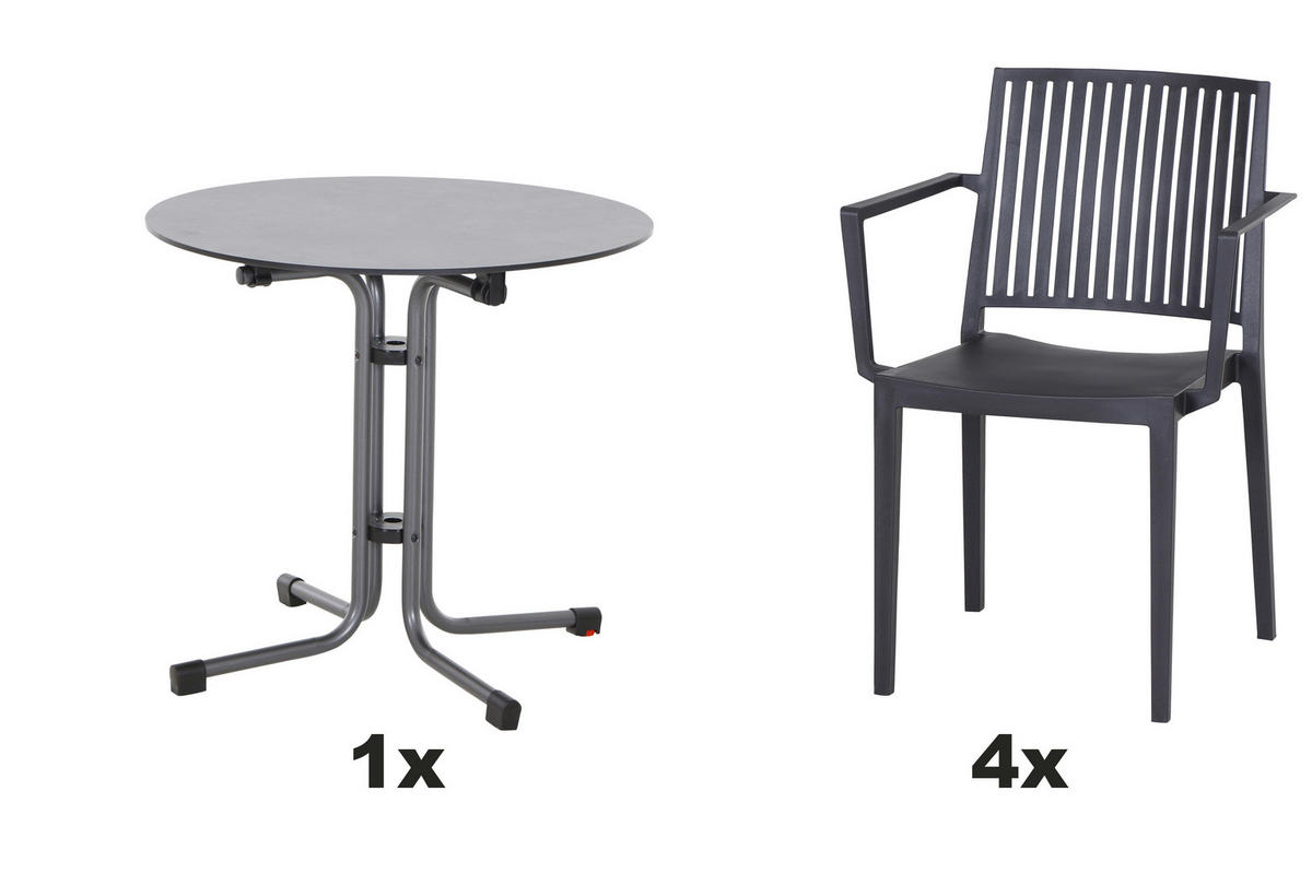 GARTENGARNITUR 5-teilig  - Anthrazit, Basics, Holzwerkstoff/Kunststoff (80/80/80cm) - Siena Garden