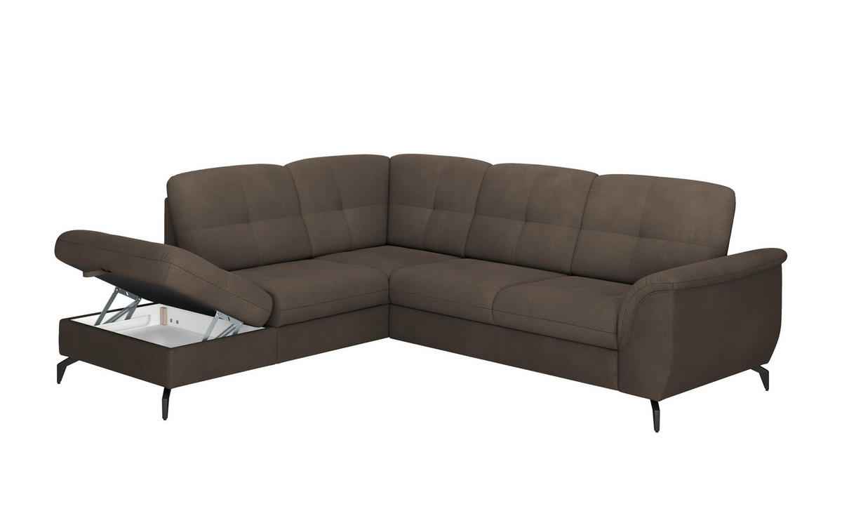 ECKSOFA in Flachgewebe Dunkelbraun  212/244 cm  - Dunkelbraun/Schwarz, MODERN, Textil/Metall (212/244cm) - Sit & More