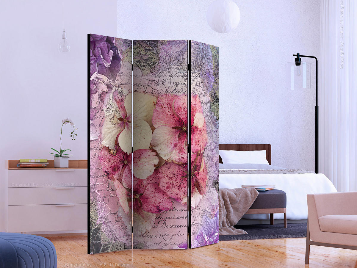 PARAVENT mit 3  Flügel - Pink/Lila, Basics, Holz/Textil (135/172/3cm) - artgeist
