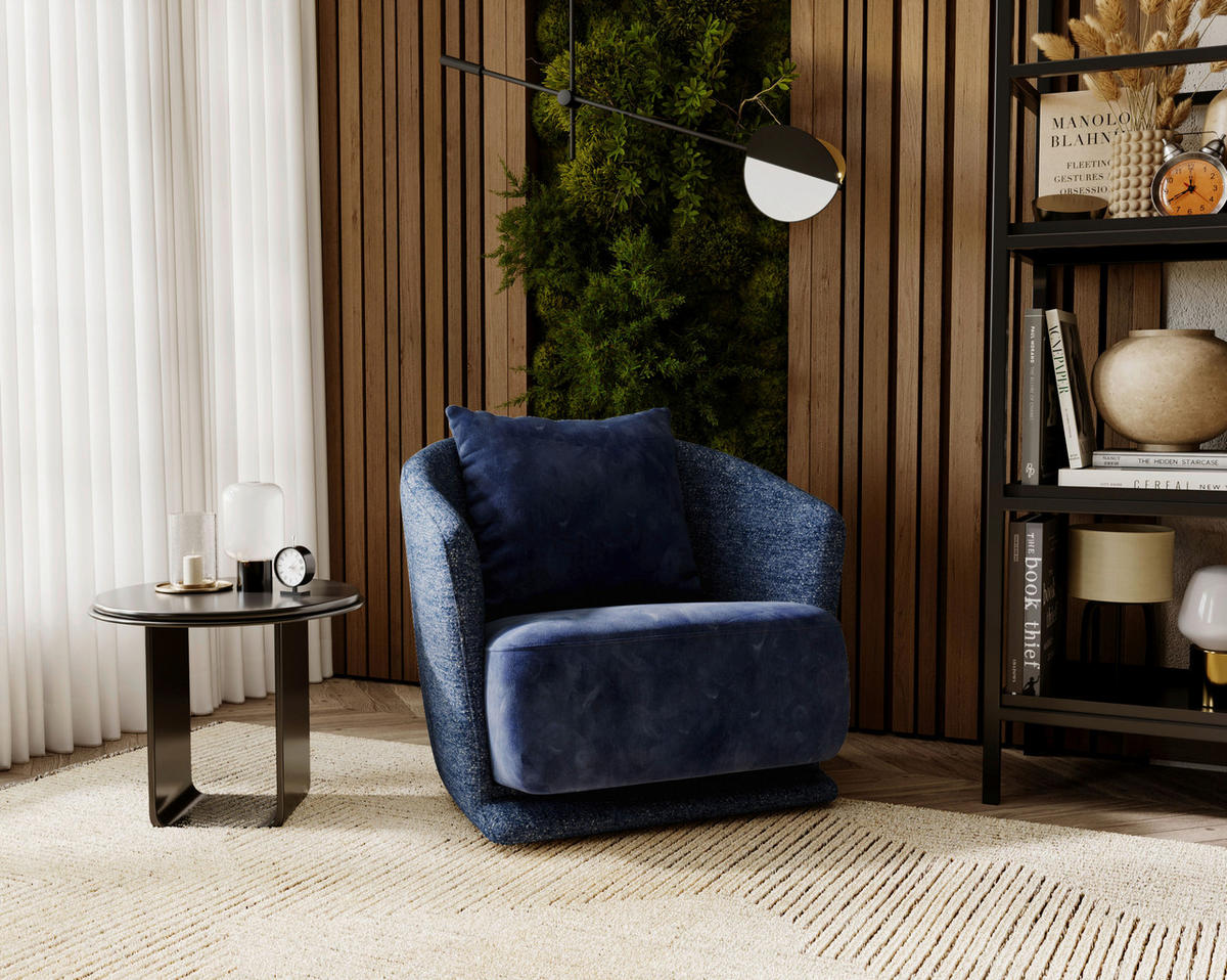 SESSEL in Plüsch, Bouclé Blau  - Blau/Schwarz, Design, Textil/Metall (83/80/75cm) - Livetastic