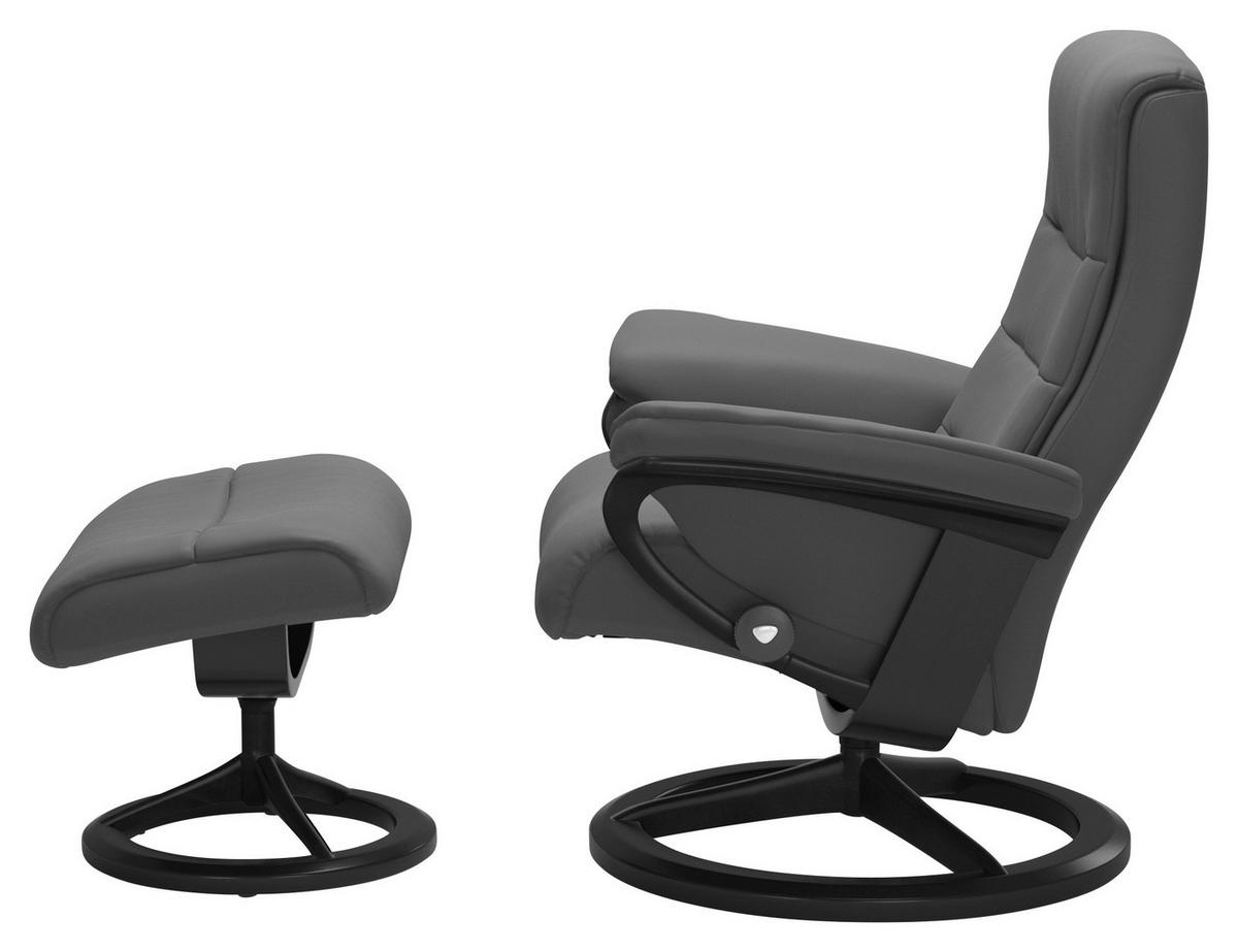 RELAXSESSELSET Echtleder Relaxfunktion, Hocker    - Dunkelgrau/Schwarz, Natur, Leder/Holz (84/102/76cm) - Stressless