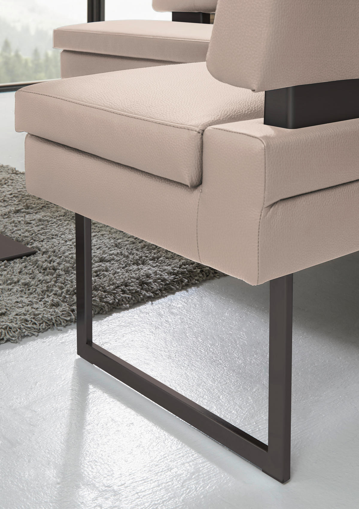 ECKBANK in Metall, Textil Creme  - Creme/Schwarz, Design, Textil/Metall (200/158cm) - Dieter Knoll