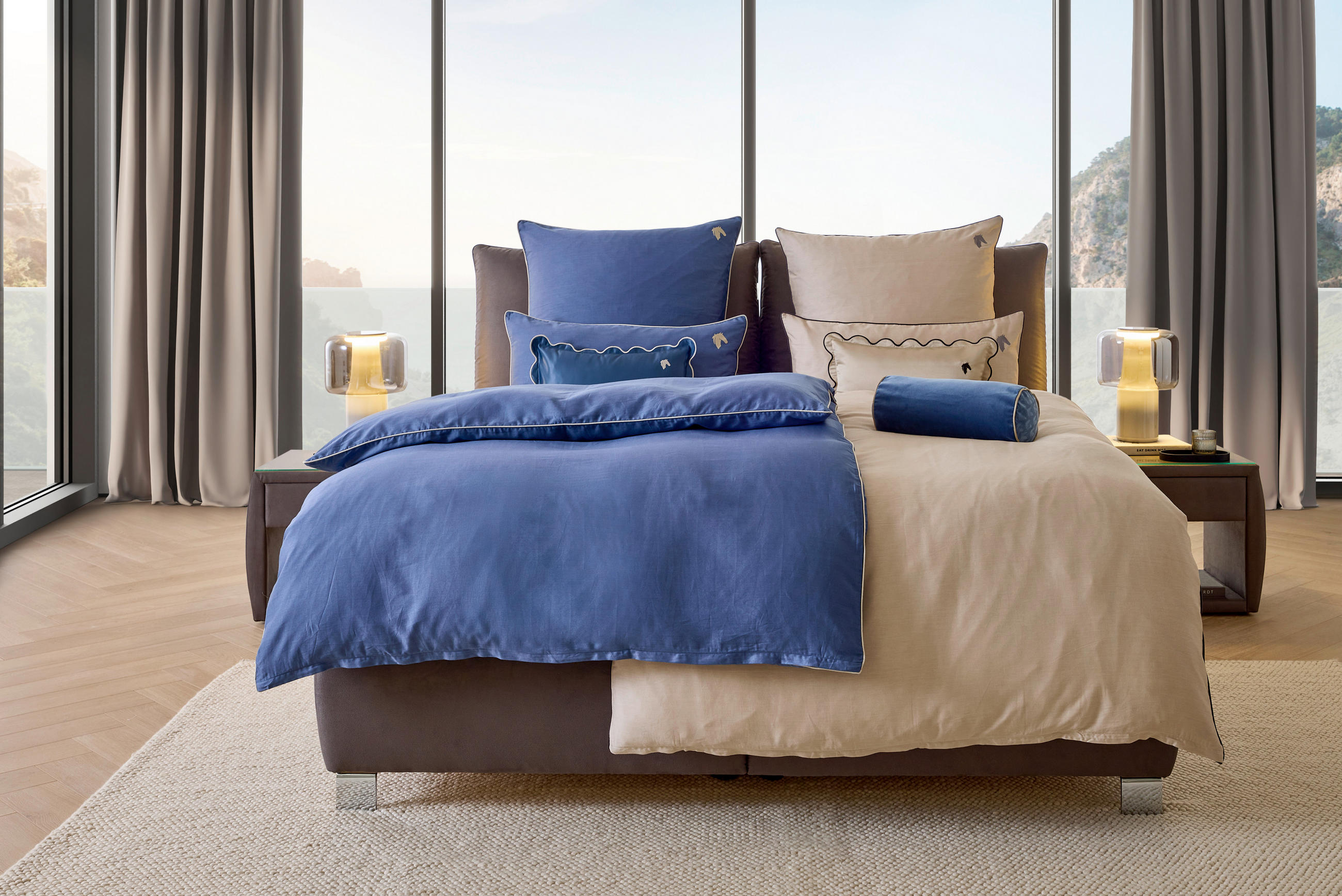 WENDEBETTWÄSCHE Marcel.Remus.Design - Palma blau Satin 155/220 cm  - Blau, Design, Textil (155/220cm) - Marcel Remus