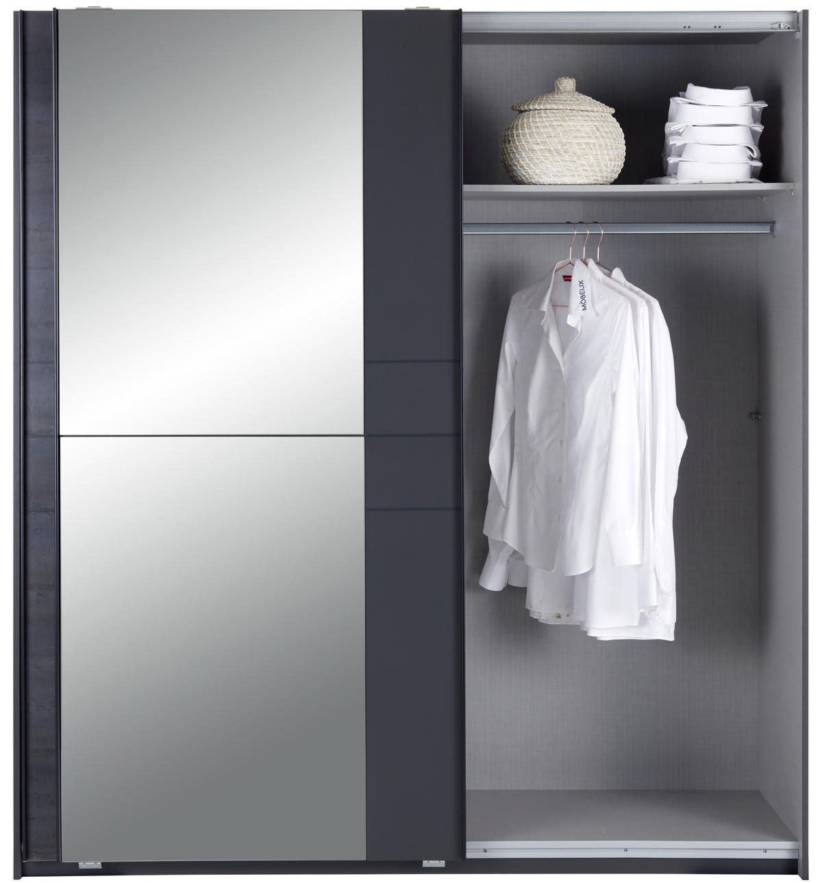  SCHIEBETÜRENSCHRANK 180/198/64 cm 2-türig  - Schwarz/Graphitfarben, Modern, Holz/Holzwerkstoff (180/198/64cm) - MID.YOU