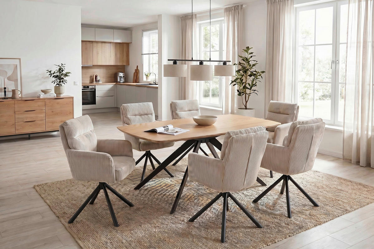 ESSTISCH 160/90/75 cm Echtholz, Nachbildung  Metall, Holzwerkstoff rechteckig Eichefarben  - Eichefarben, MODERN, Holzwerkstoff/Metall (160/90/75cm) - MID.YOU