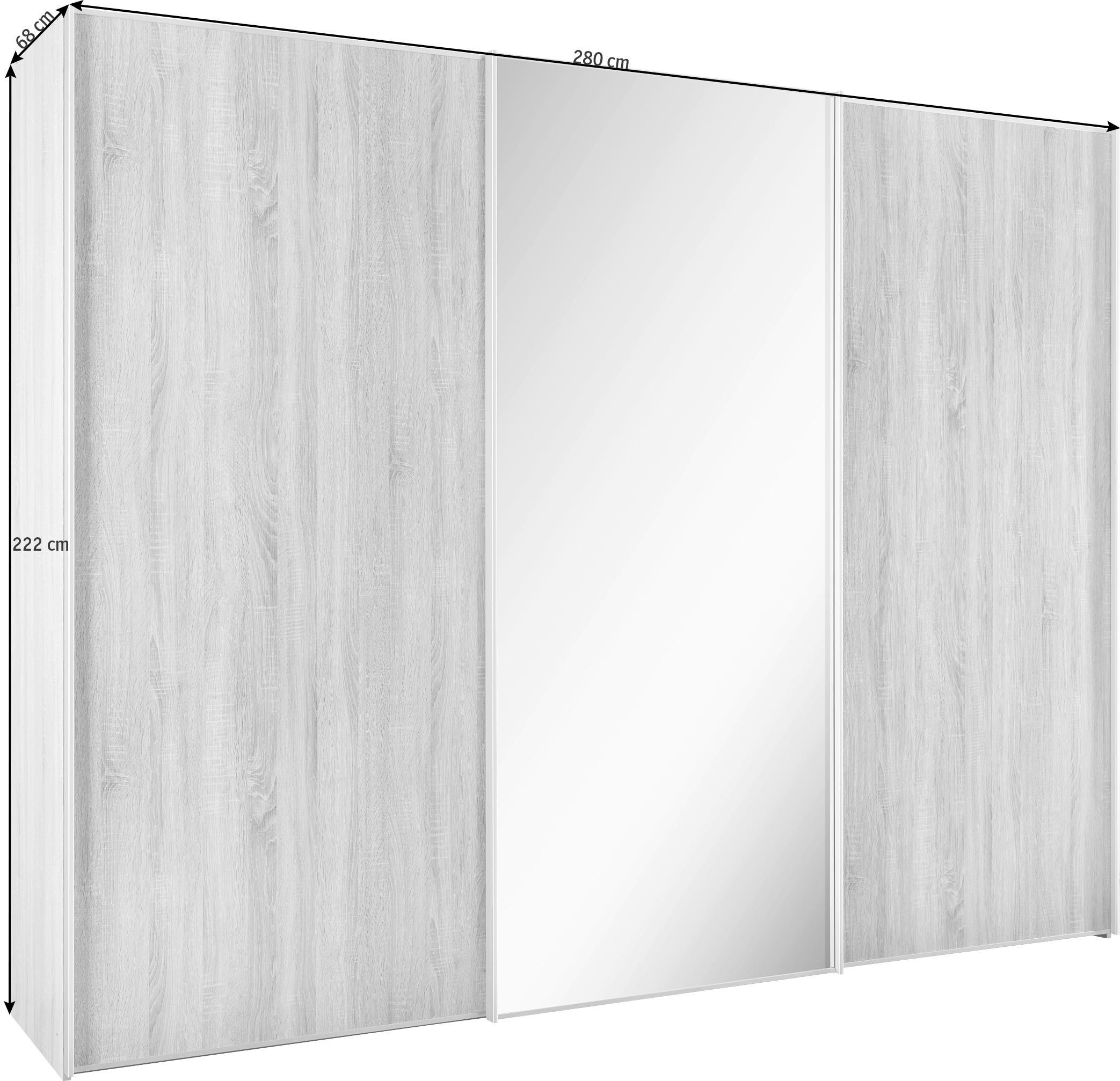 SCHWEBETÜRENSCHRANK in Sonoma Eiche  - Alufarben/Sonoma Eiche, Design, Glas/Holzwerkstoff (280/222/68cm) - Moderano