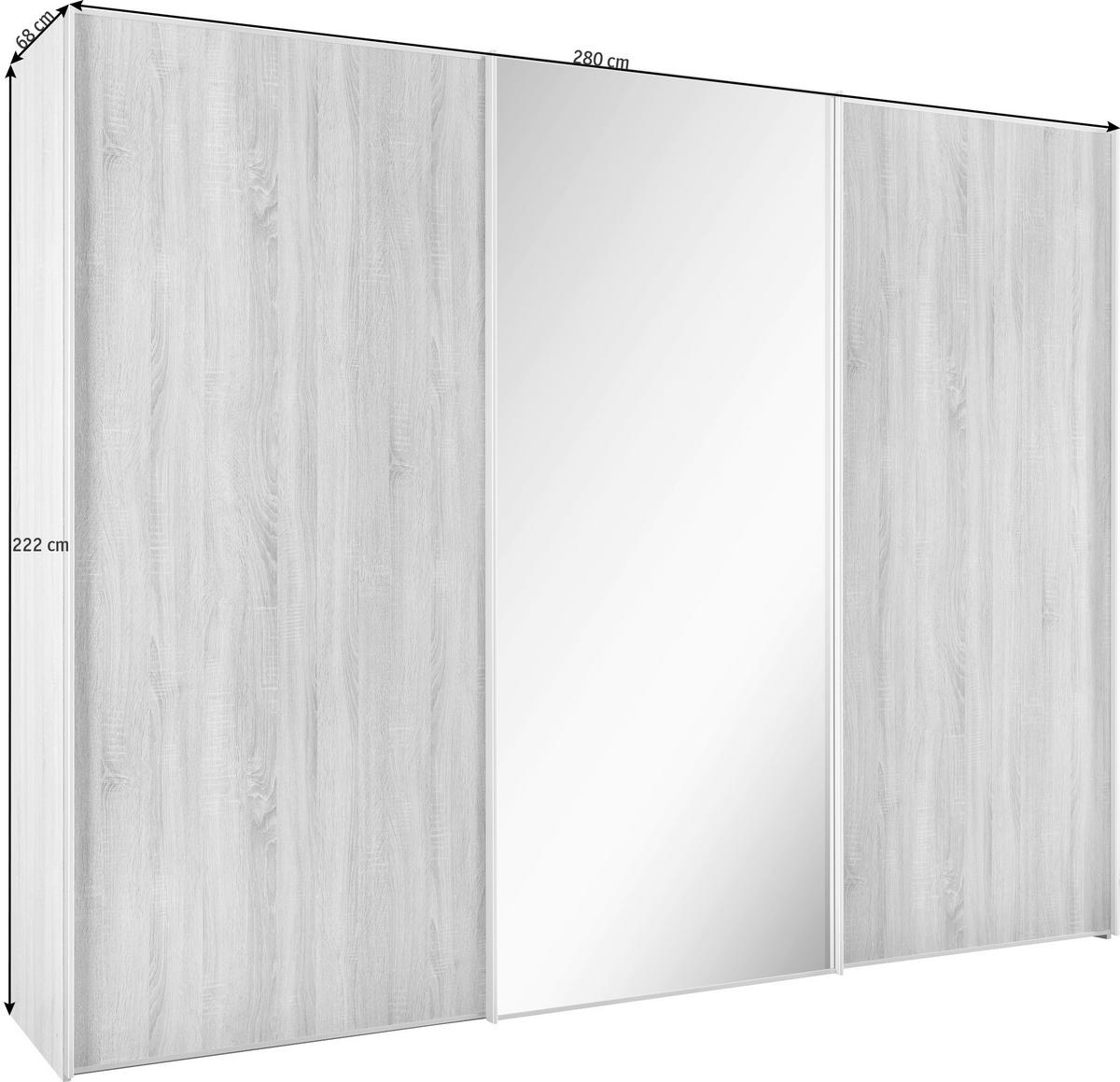SCHWEBETÜRENSCHRANK 280/222/68 cm 3-türig Sonoma Eiche  - Alufarben/Sonoma Eiche, Design, Glas/Holzwerkstoff (280/222/68cm) - Moderano