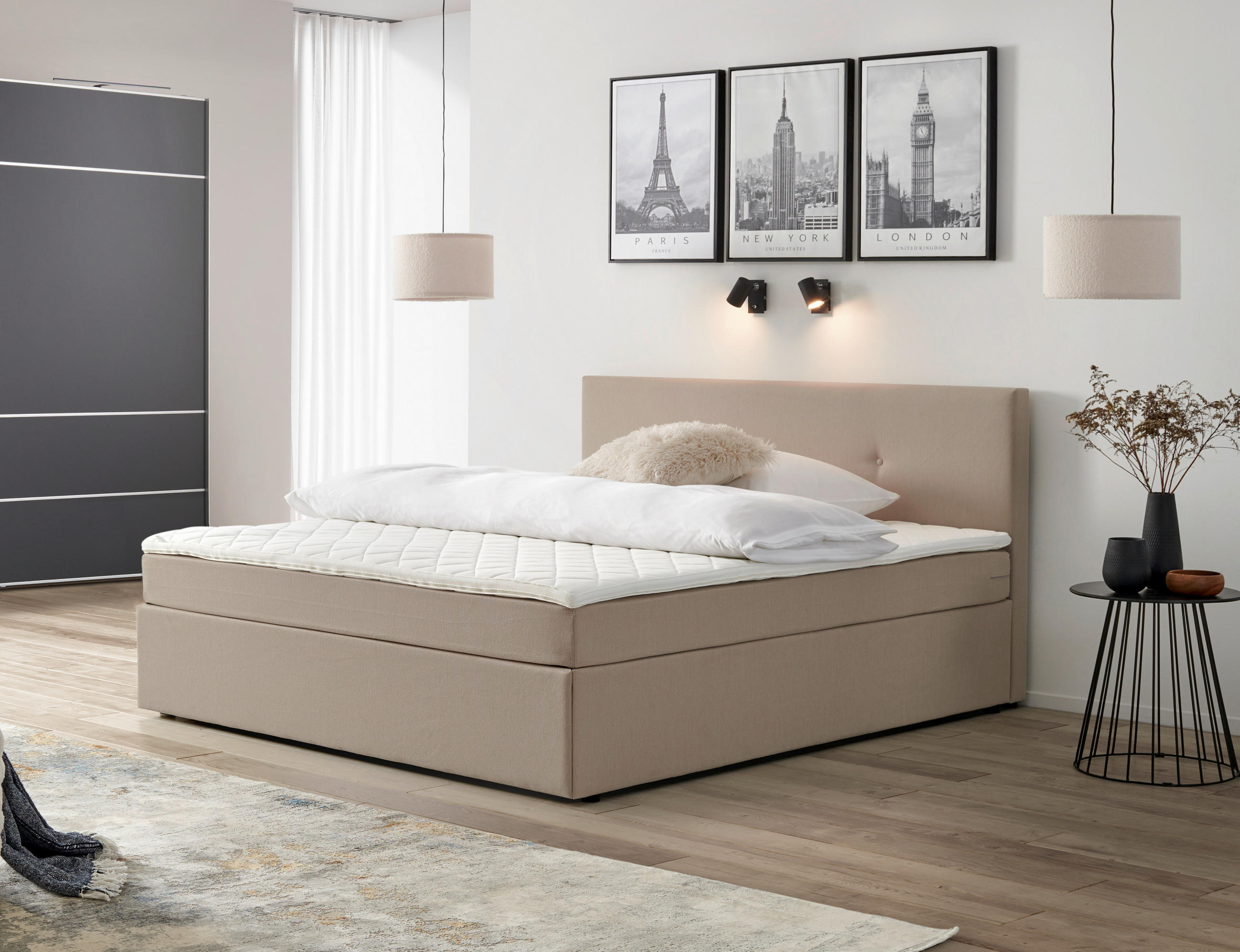 BOXBETT 180/200 cm  in Sandfarben  - Sandfarben/Schwarz, KONVENTIONELL, Holz/Kunststoff (180/200cm) - P & B