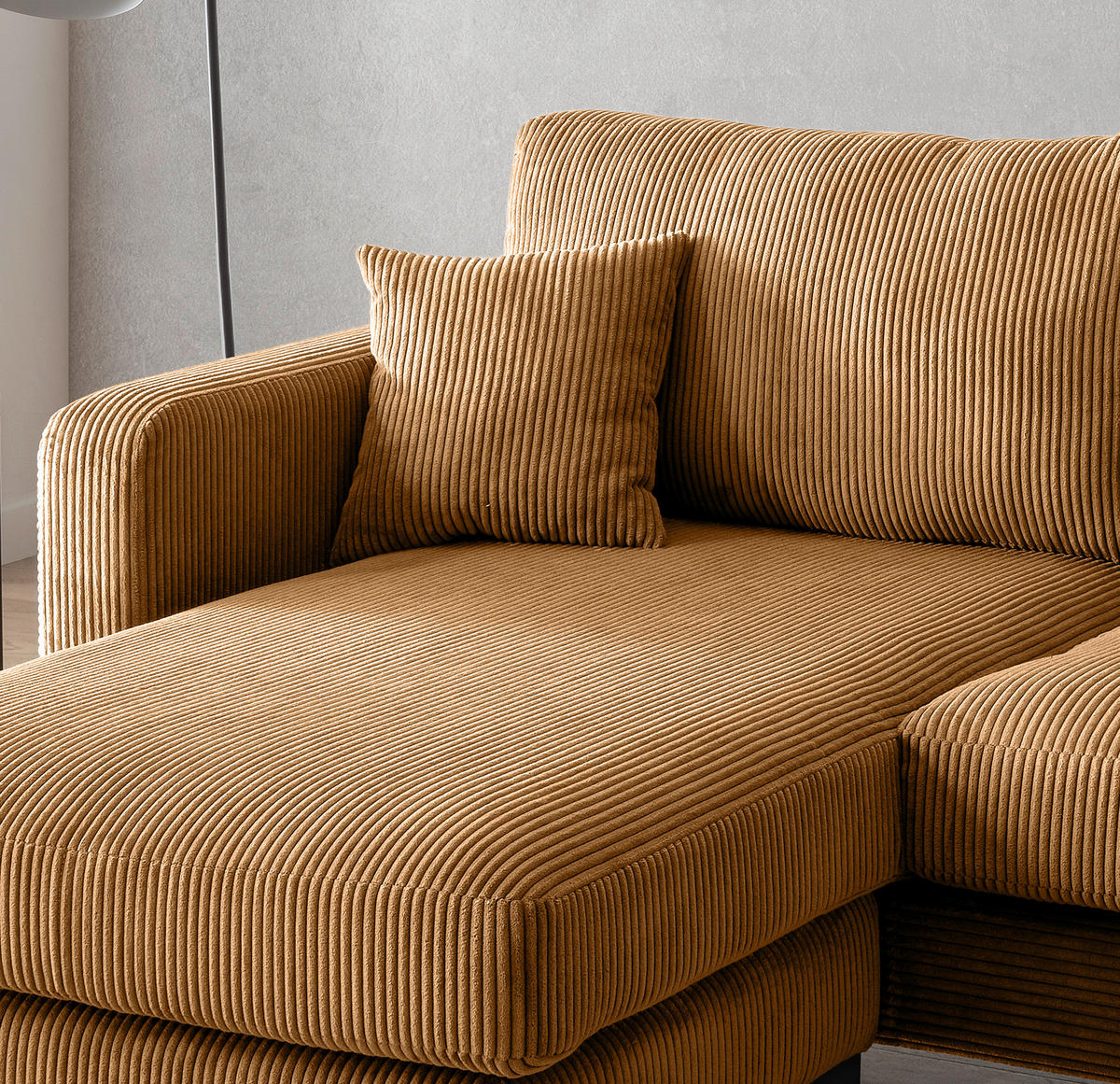 ECKSOFA Eliza Goldfarben Cord  - Goldfarben/Schwarz, Basics, Textil/Metall (204/153cm) - Livetastic