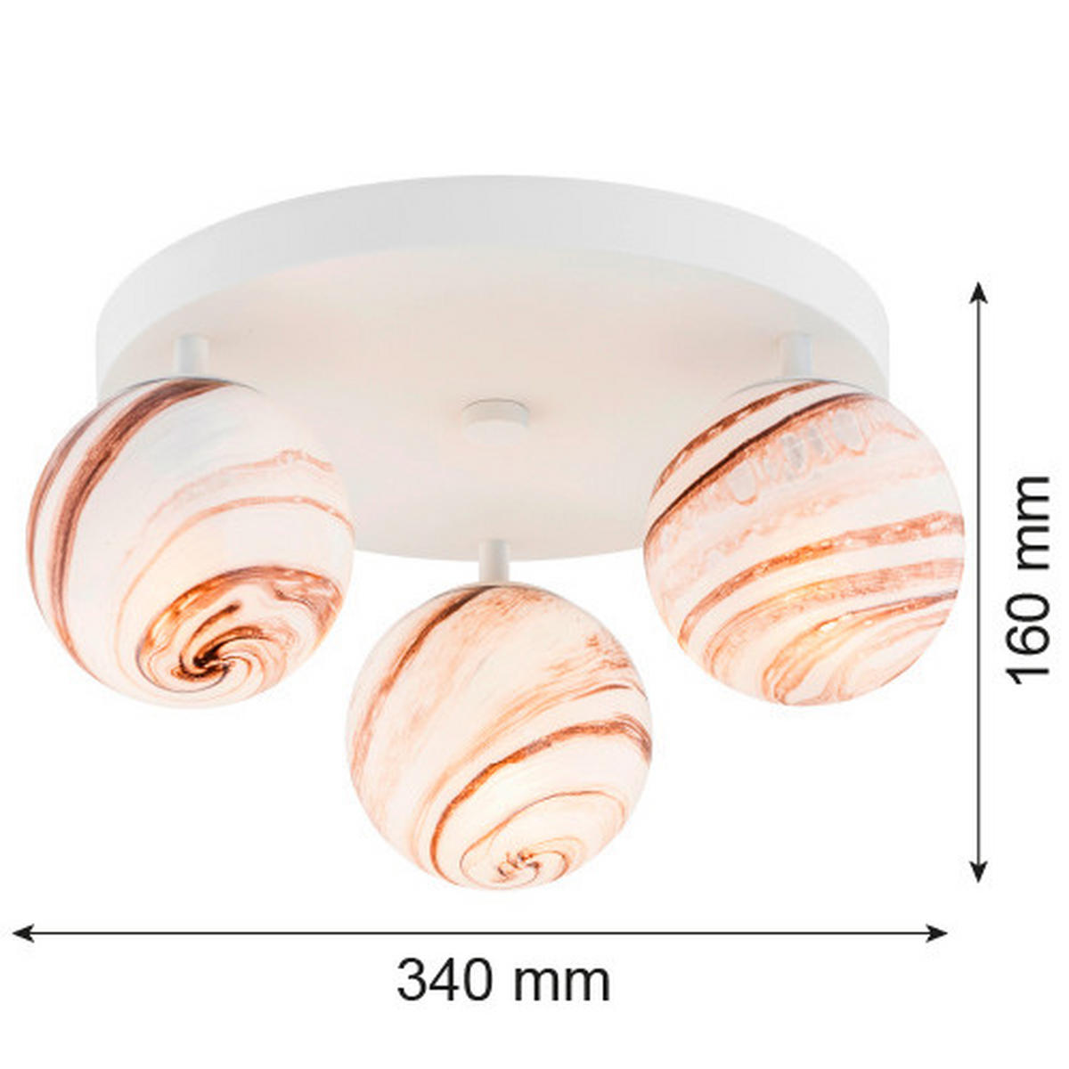 DECKENLEUCHTE 16/34/34 cm  - Alabasterfarben/Weiß, KONVENTIONELL, Glas/Metall (16/34/34cm)