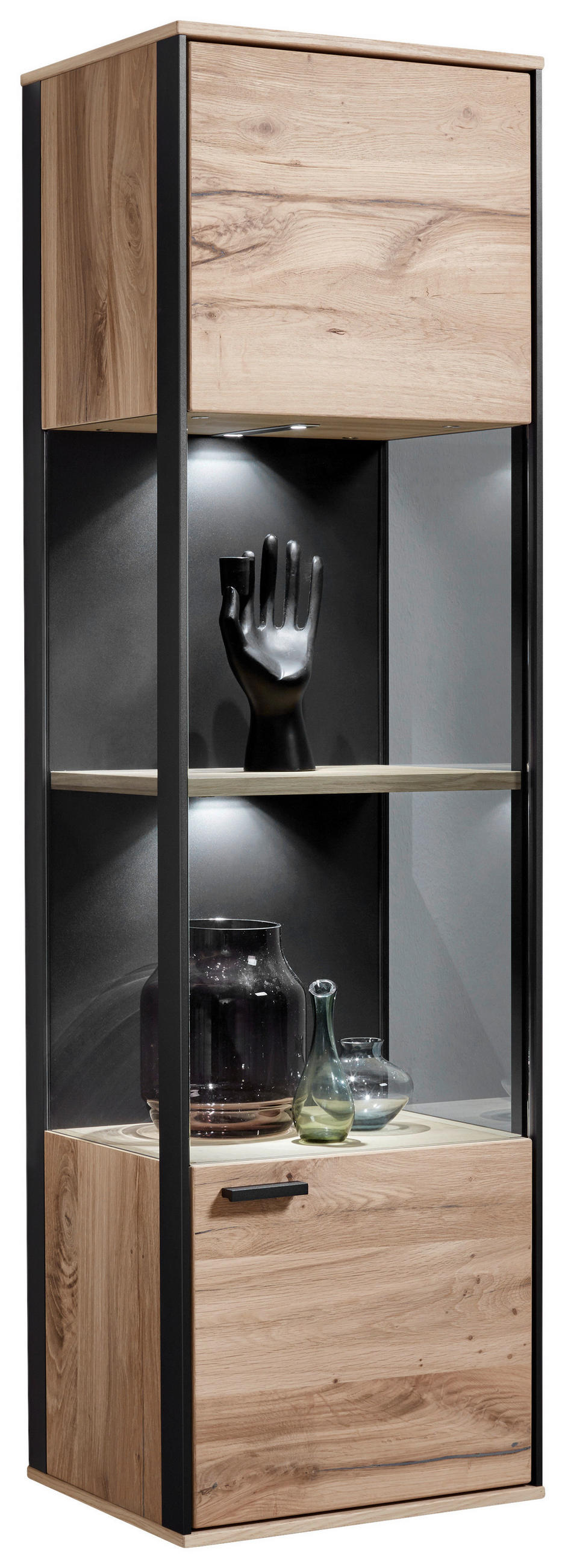HÄNGEVITRINE in Anthrazit, Eichefarben   - Eichefarben/Anthrazit, Design, Glas/Holz (39/139/33cm) - Schöner Wohnen