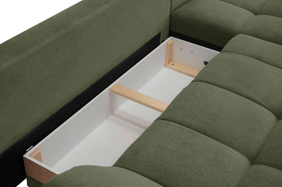 ECKSOFA in Flachgewebe, Mikrofaser Grün  - Chromfarben/Grün, Design, Kunststoff/Textil (312/198cm) - Livetastic