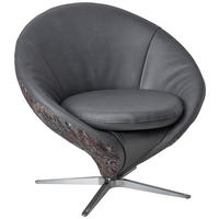 SESSEL in Jacquard Kombination Echtleder/Stoff Grau  - Grau/Nickelfarben, Design, Leder/Textil (84/81/79cm) - Koinor