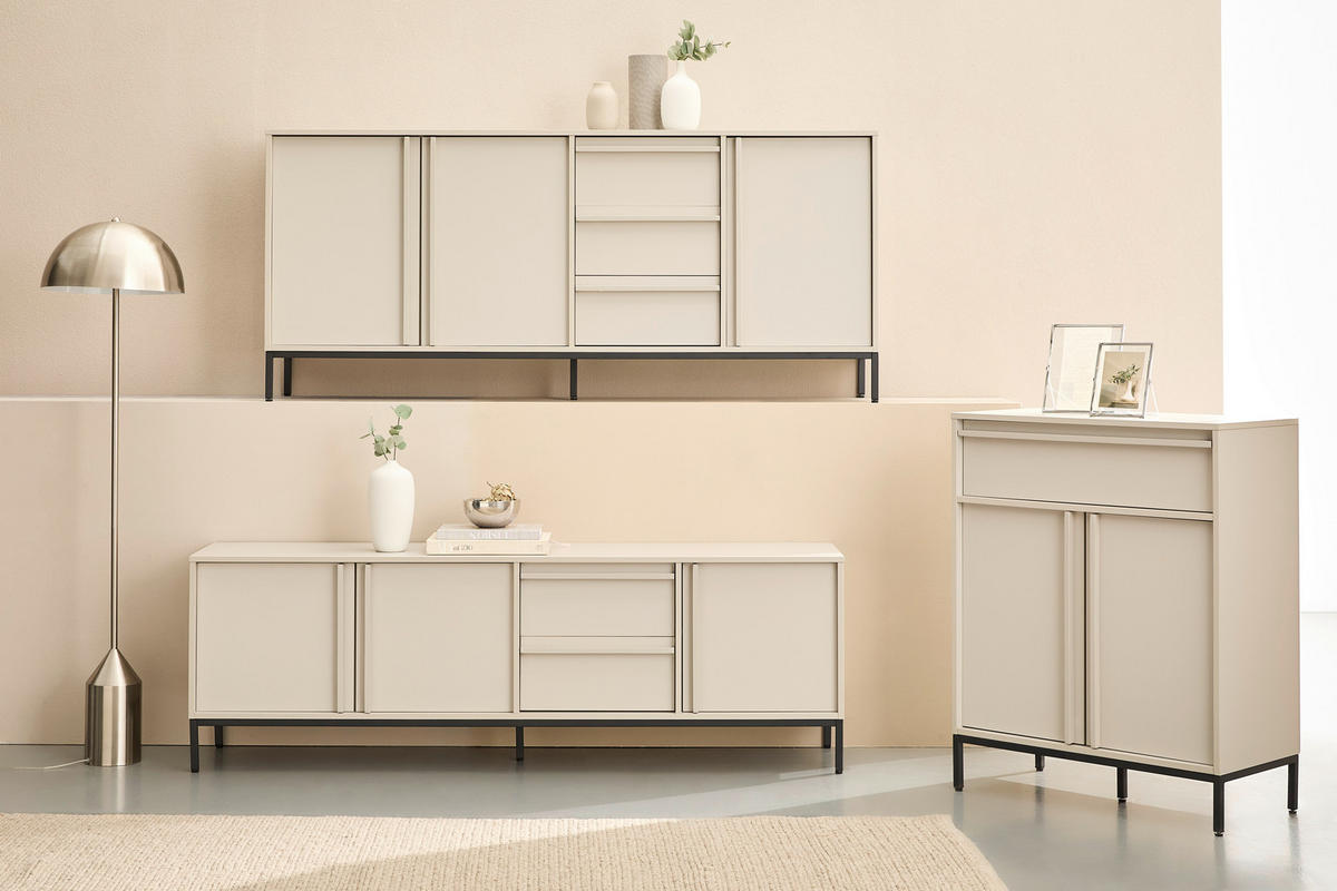 LOWBOARD - Hellgrau/Schwarz, Design, Holz/Holzwerkstoff (180/60,5/40cm) - Xora