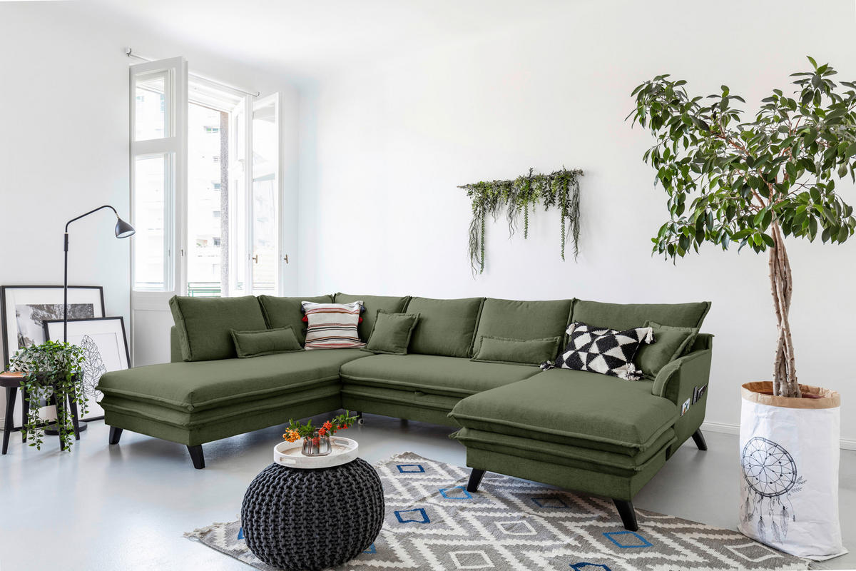 SJEDEĆA GARNITURA tekstil  zelena   - zelena/crna, Design, tekstil/drvo (200/300/150cm) - P & B