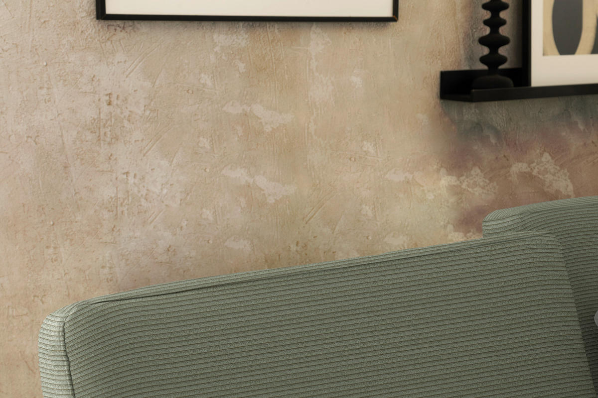 ECKSOFA Cord Olivgrün  - Schwarz/Olivgrün, Design, Textil/Metall (298/185cm) - Pure Home Lifestyle