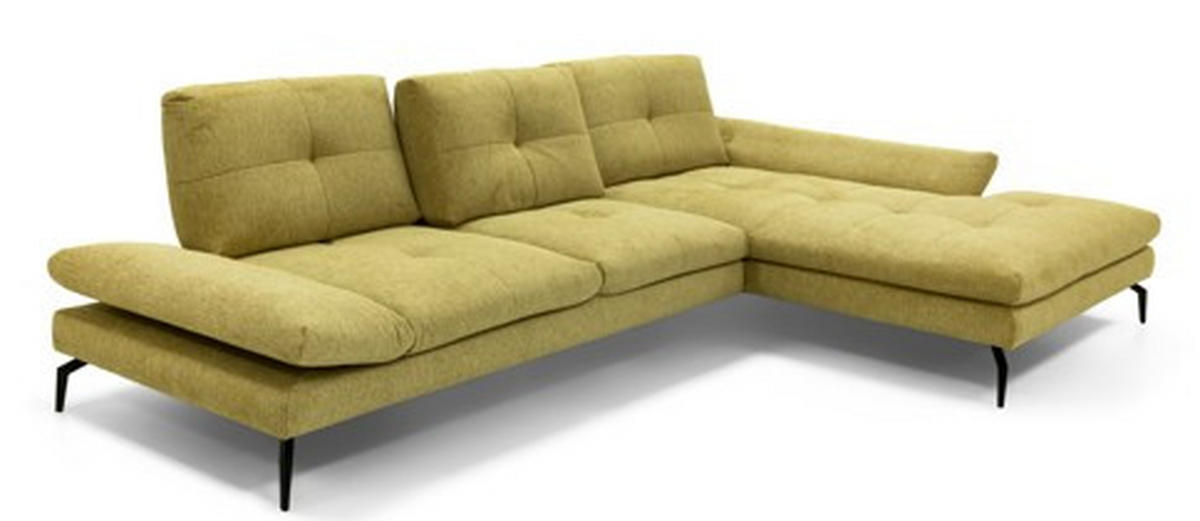 ECKSOFA Hellgelb Struktur Rücken echt  - Hellgelb/Schwarz, Design, Textil/Metall (340/203cm) - Chilliano