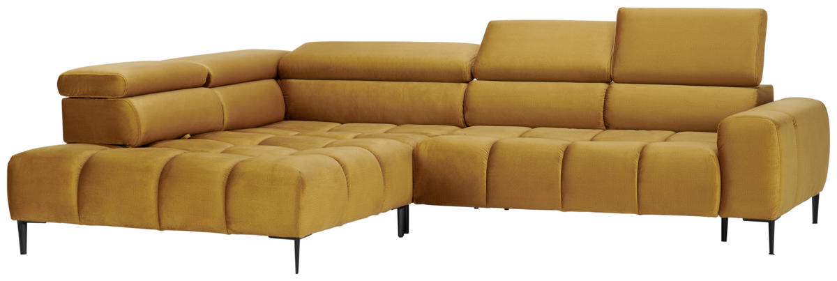 ECKSOFA in Webstoff Currygelb  - Currygelb/Schwarz, Design, Textil/Metall (216/300cm) - Welnova