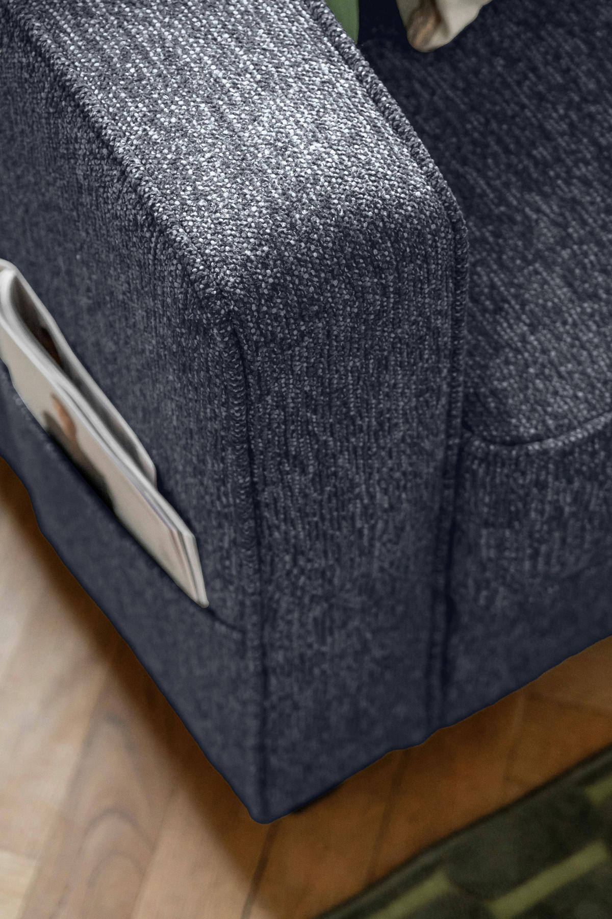 ECKSOFA in Struktur Dunkelblau  - Schwarz/Dunkelblau, Holz/Textil (233/198cm) - MID.YOU