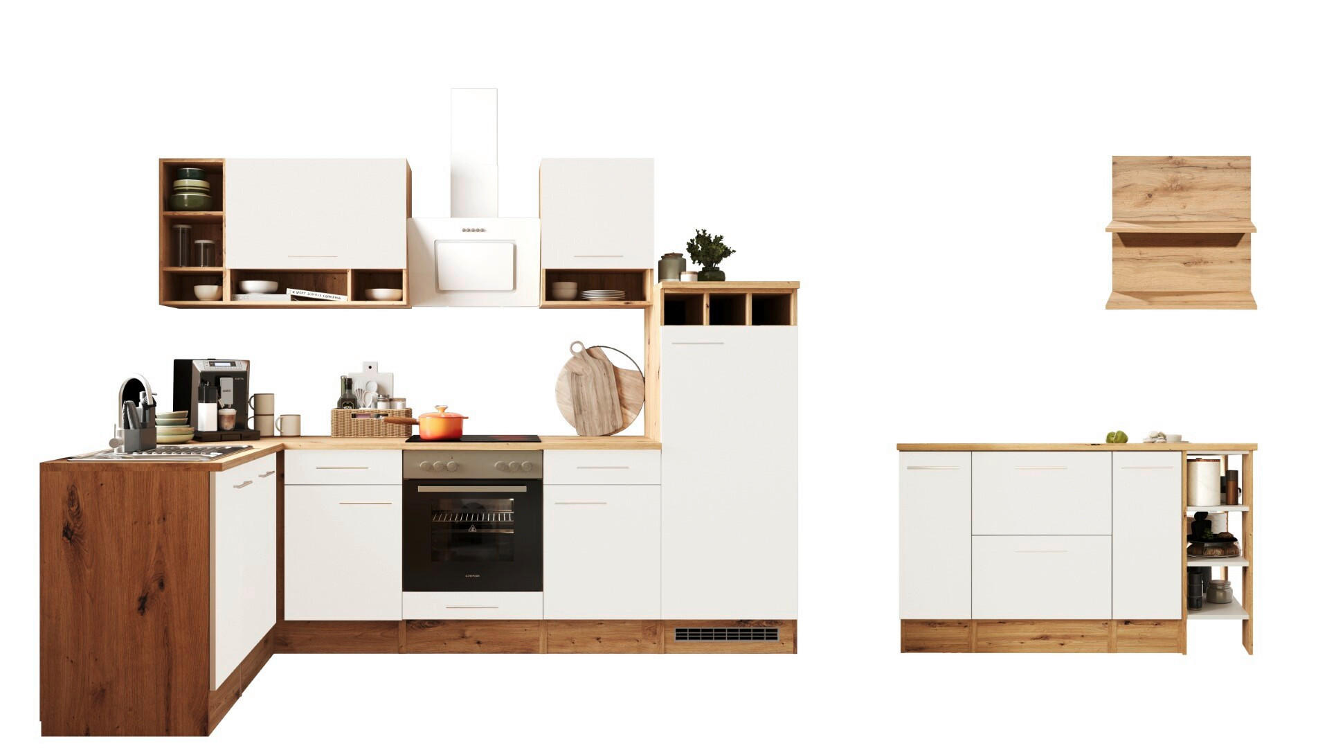 ECKKÜCHE 280/172 cm  in Weiß  - Wildeiche/Alufarben, Design, Holzwerkstoff/Metall (280/172cm) - Respekta