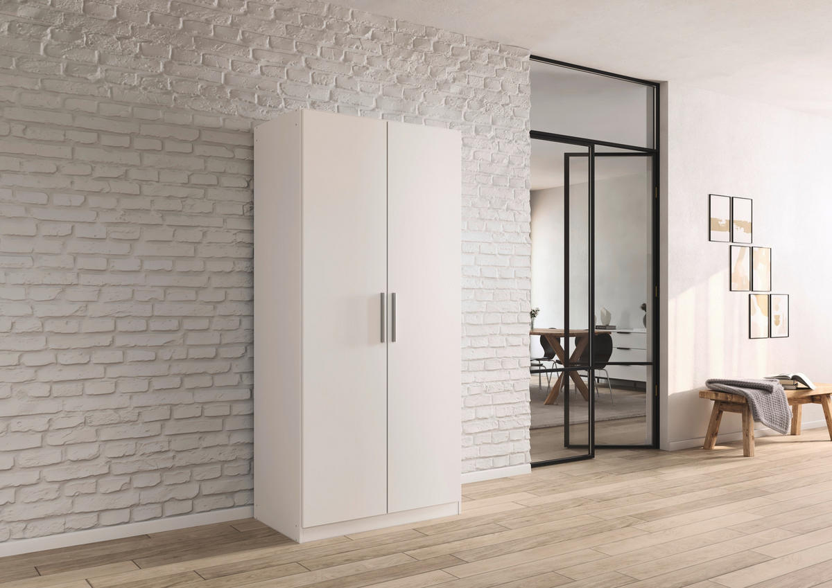 DREHTÜRENSCHRANK 91/197/54 cm,  in Weiß, 2-türig  - Alufarben/Weiß, KONVENTIONELL, Holzwerkstoff/Kunststoff (91/197/54cm) - home24