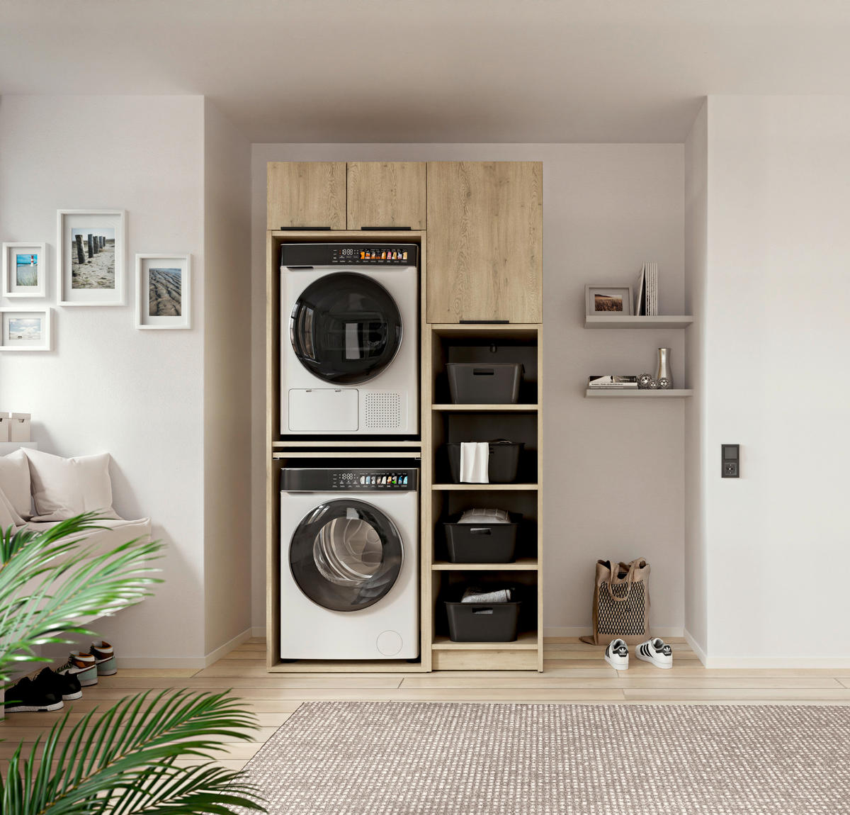 WASCHMASCHINENSCHRANK 70/220/68 cm  in Eichefarben  - Eichefarben/Schwarz, Basics, Holzwerkstoff/Kunststoff (70/220/68cm) - MID.YOU