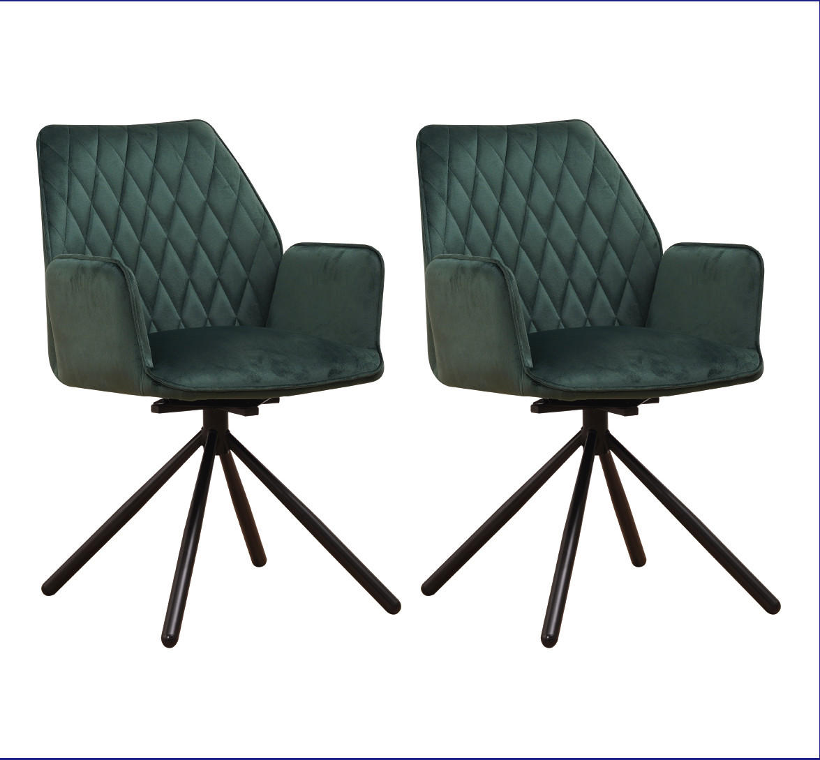 SADA ŽIDLÍ S PODRUČKAMI 2 kusy - černá/zelená, Moderní, kov/textil (57,5/92/52cm) - MID.YOU