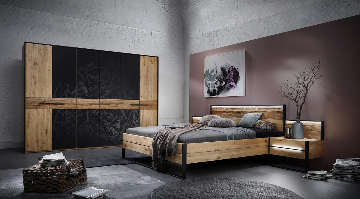 BETTANLAGE 180/200 cm  in Graphitfarben, Eichefarben   - Eichefarben/Graphitfarben, Konventionell, Holz/Metall (180/200cm) - Valdera