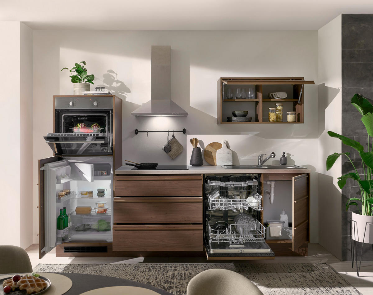 KÜCHENBLOCK 264 cm   in Nussbaumfarben  - Beige/Nussbaumfarben, Trend, Holzwerkstoff/Kunststoff (264cm) - P & B