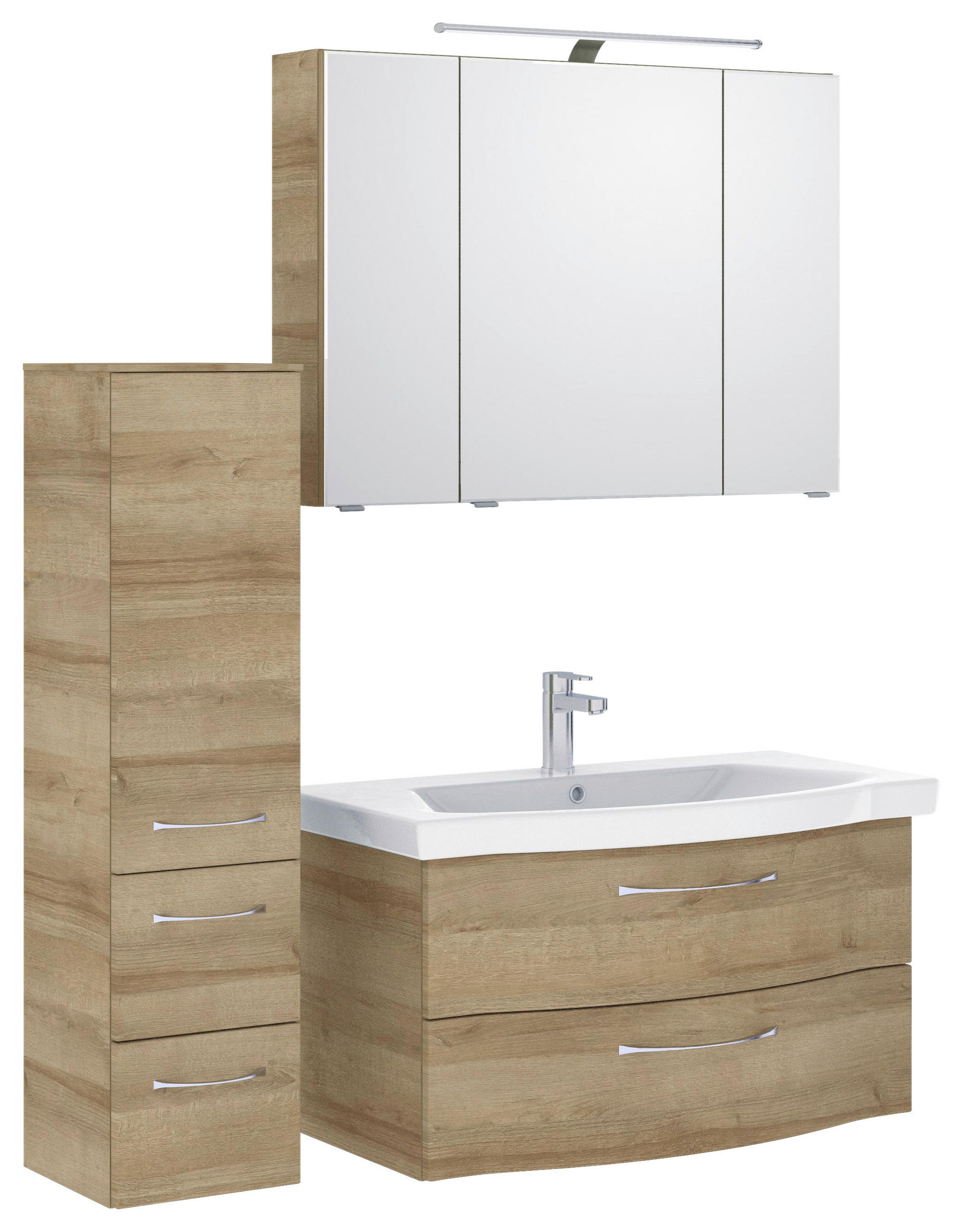 BADEZIMMER 4-teilig  in 128 cm  - Chromfarben/Eichefarben, KONVENTIONELL, Glas/Keramik (128cm) - Pelipal