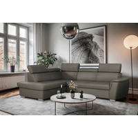 WOHNLANDSCHAFT  in Kombination Echtleder/Lederlook Schlammfarben  - Schlammfarben, Leder/Metall (211/262cm) - Celina Home