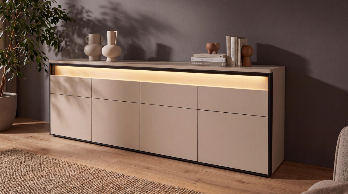 TV-BÄNK 173/63/47 cm  - beige/svart, Klassisk, trämaterial (173/63/47cm) - Voleo
