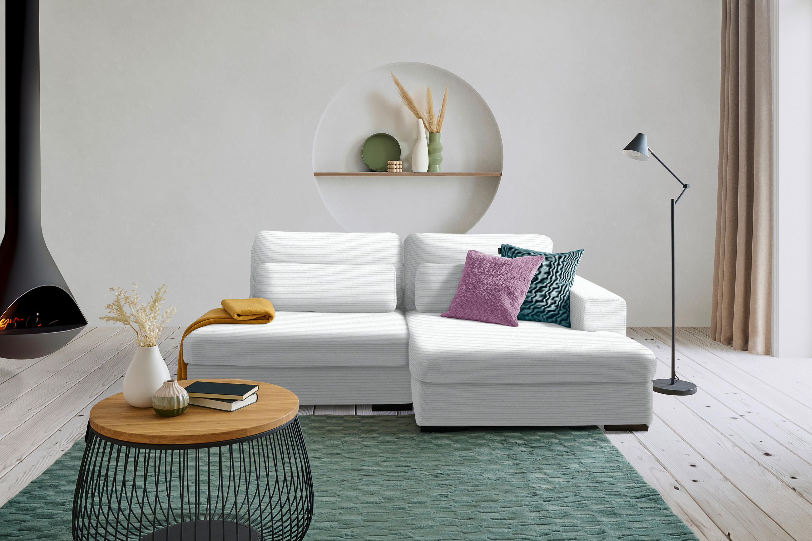 ECKSOFA in Cord, Velours Silberfarben  - Silberfarben/Schwarz, Design, Kunststoff/Textil (223/158cm) - Lomoco