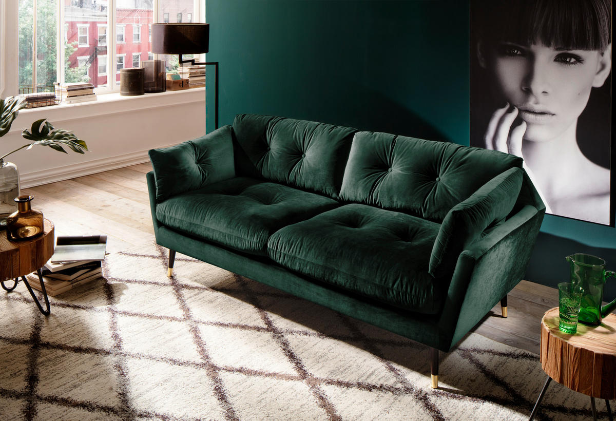 3-SITZER-SOFA JAPAN-3S SOFA Samt Grün  - Grün, MODERN, Textil (207/84/93cm) - MID.YOU