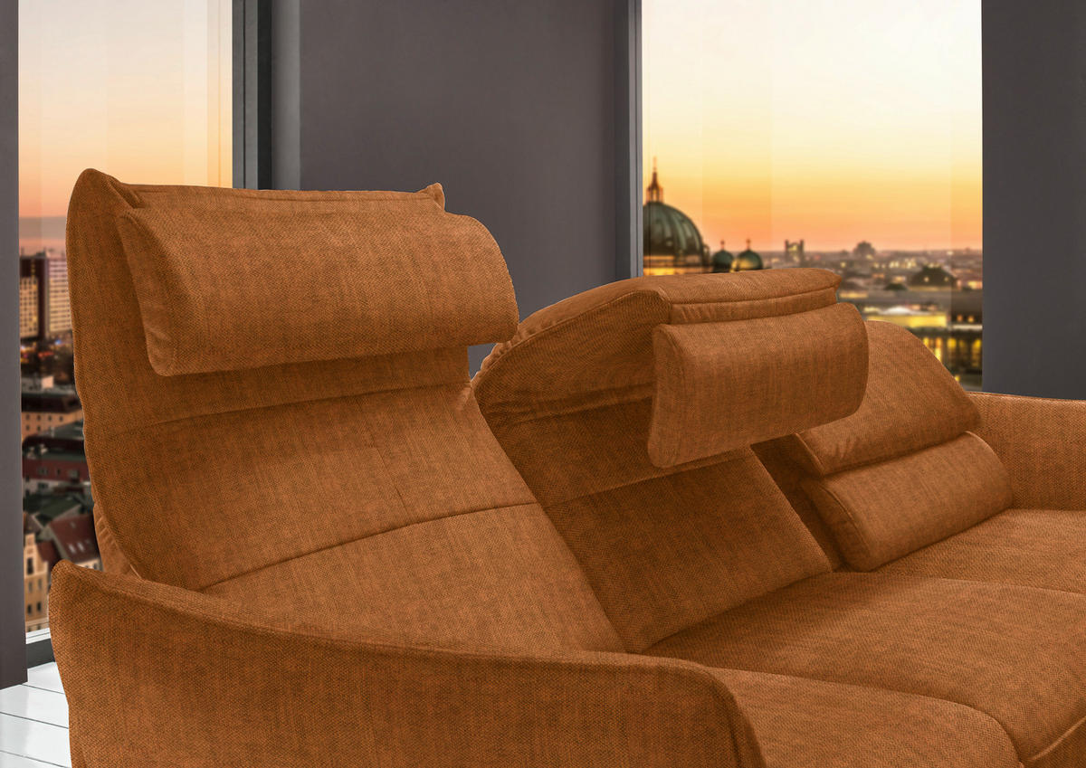 ECKSOFA in Velours Cognac  - Cognac/Schwarz, Design, Textil/Metall (283/153cm) - Valdera